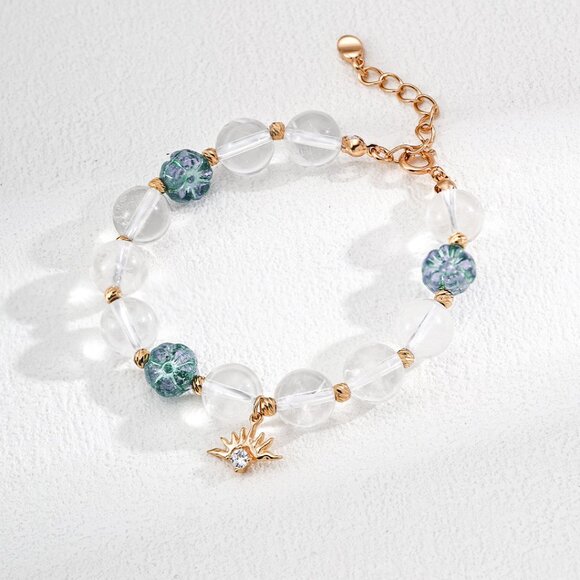 ☀️ Artisan Original Design Clear Quartz & Art Glass Sunburst Bracelet | S925 - Picture 3 of 7